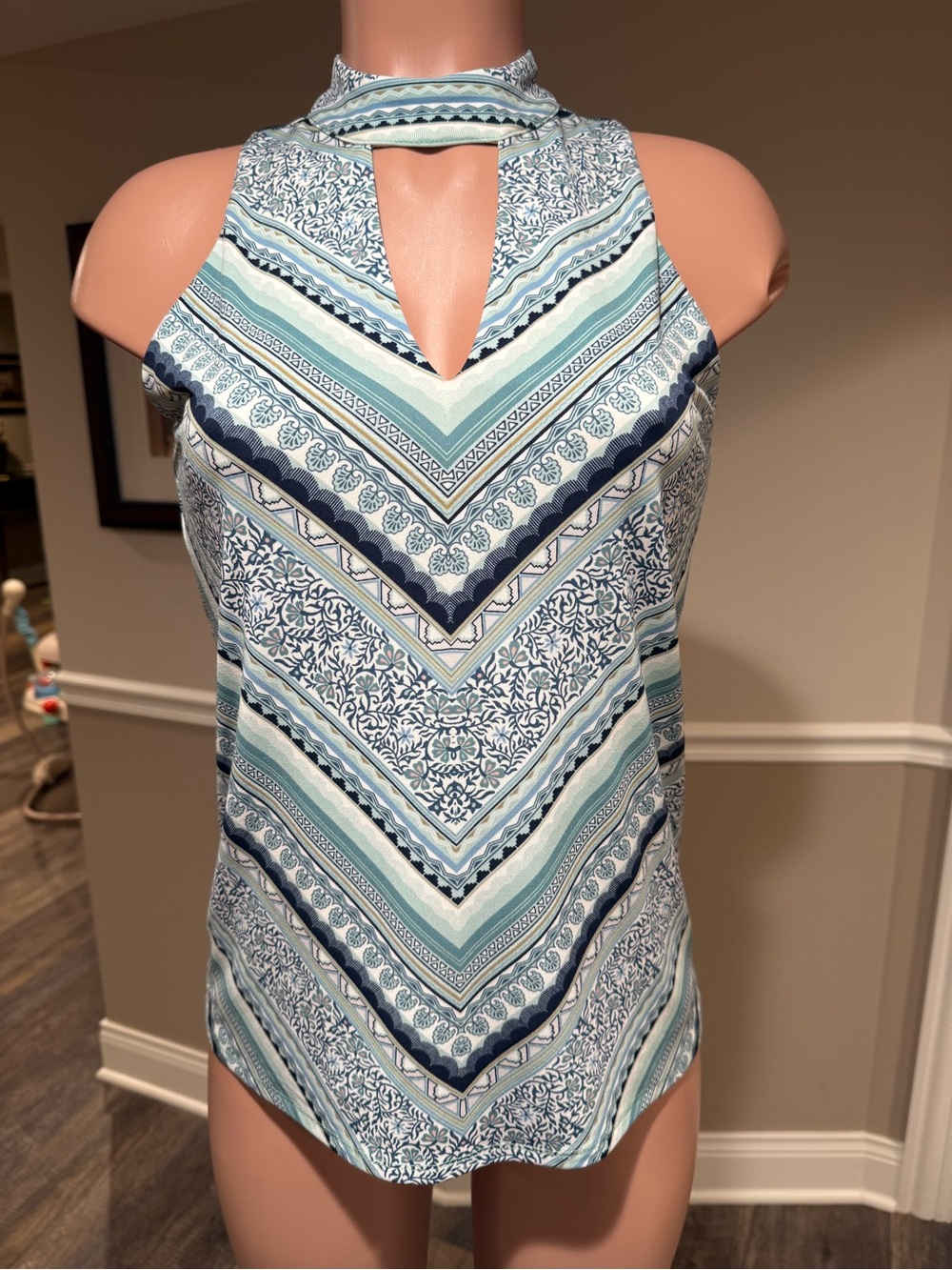 White House Black Market Blue and White Sleeveless Halter Top